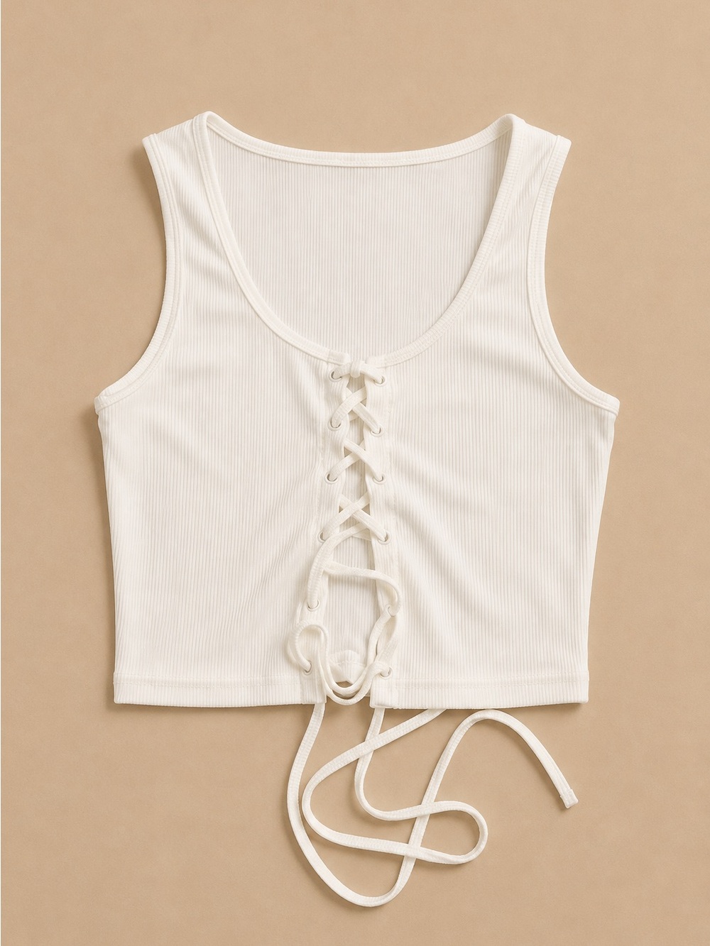 Women's Lace-Up Ribbed Tank Top in White
